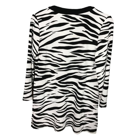 Chico's White Black Zebra Pattern Women's 3/4‎ Length sleeves V Neck - Picture 2 of 4